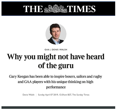 The Times article on Gary Keegan's influence on athletes, including boxers and rugby players, in high performance sports.